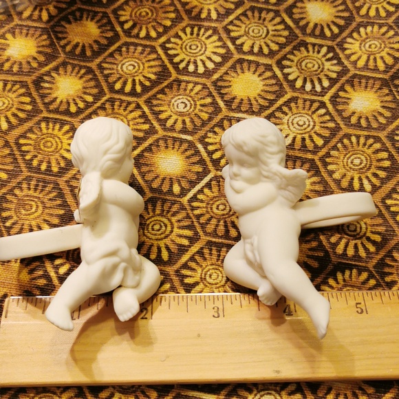 Pair Vintage Partylite Bisque Porcelain Cherub Angel Candle Followers / Huggers - Picture 14 of 14